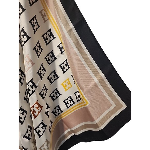 ESCADA Azure Scarf 100% Silk Large 46 x 46 square logo wrap cover shawl Italy - Picture 4 of 5